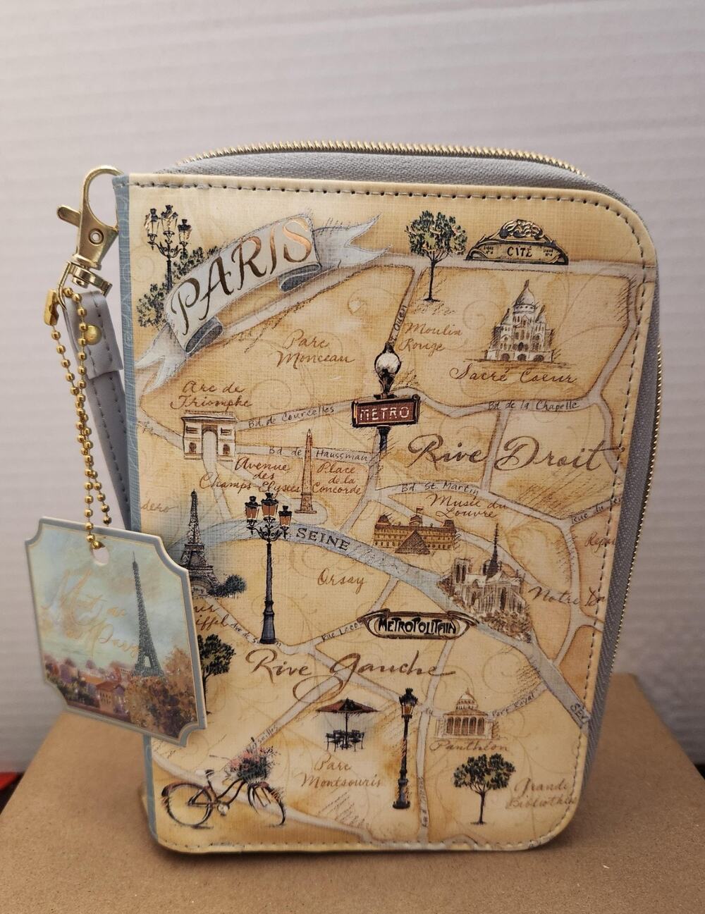 Punch Studio "Scenes of Paris" Zippered Clutch Journal - NWT Gold Foil Faux Leat